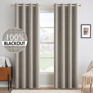 MIULEE Blackout Curtains 52x90 Cream Faux Linen Thermal Grommet Set of 2 New
